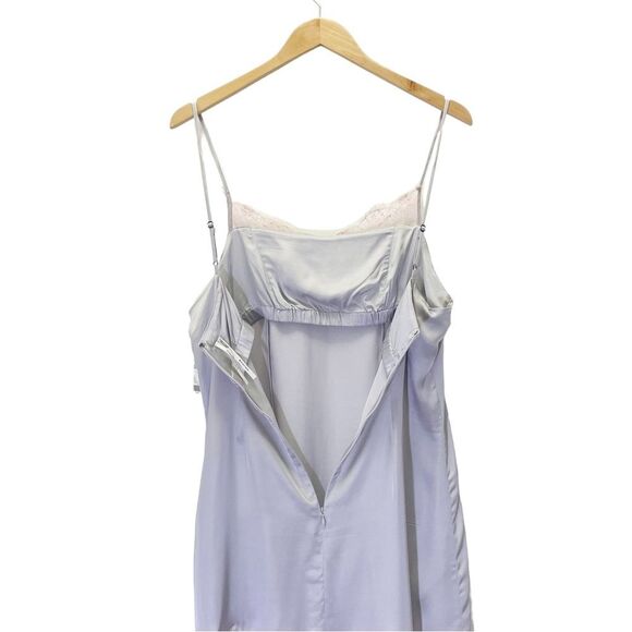 NWT Anthropologie Lace-Trimmed Asymmetrical Midi Slip Dress Gray Pink Size 8 NEW - Picture 9 of 16